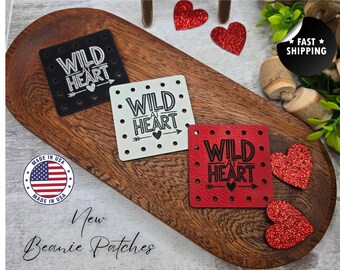 Wild At Heart PATCHES Faux Leather Patch!  Knit Hat Patch! Crochet Beanie Patch!  Cup Cozy Patch! Valentine's Day! Hearts!