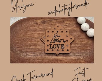 Our Littlest Love Faux Leather Patch:  Baby Theme Sew-On Patches (3 Sizes) Crochet or Knit Baby Beanie Patch.