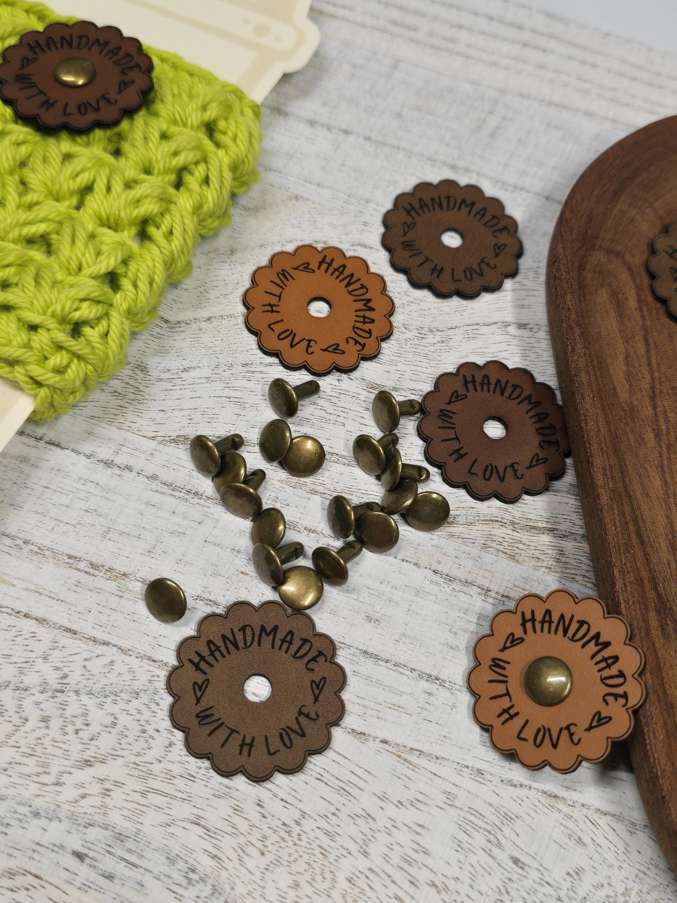 15 Faux Leather Scalloped Tags: Handmade With Love, Rivets Included - Thumbnail 7