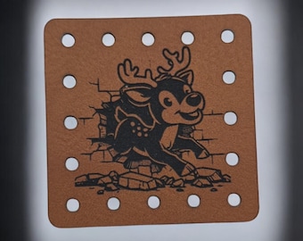Smiling Reindeer in Santa Hat PATCHES Faux Leather Patch!  Knit Hat Patch!  Crochet Beanie Patch!  Cup Cozy Patch! Holidays! Winter!