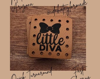 Little Diva Faux Leather Patch:  Baby Theme Sew-On Patches (3 Sizes) Crochet or Knit Baby Beanie Patch.