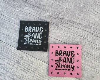 Brave and Strong Survive Patches Vegan Leather Patch! Knit Hat Patch! Crochet Beanie Patch!  October Cancer Awareness! Cancer Ribbon