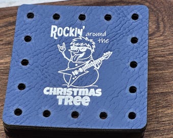 Rockin Around the Christmas Tree Snowman Faux Leather Patches Crochet Beanies ~ Cozies ~ Ear warmers ~ Knit Hats