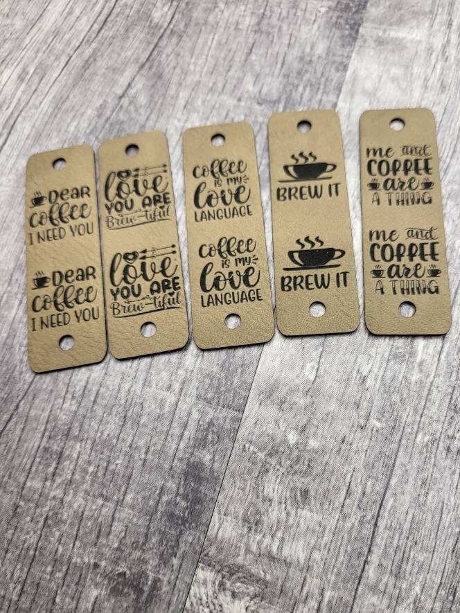 10 Coffee Cup Cozy Tags: Faux Leather Crochet Labels with Rivets - Thumbnail 4