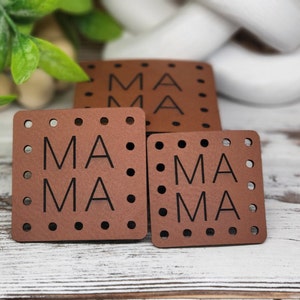 Mama Faux Leather Patch: Crochet Beanie Knit Hat Tag