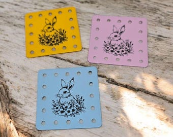 Floral Bunny Faux Leather Tags! Laser Engraved Labels! Add a Touch of Spring! Ideal for crochet, knitting, sewing, and other craft projects.