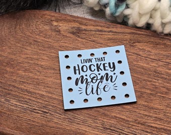 Livin' That Hockey Mom Life Faux Leather Patches Crochet Beanies ~ Cozies ~ Ear warmers ~ Knit Hats ~ Sports Hockey