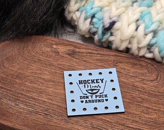 Hockey Moms Don't Puck Around Faux Leather Patches Crochet Beanies ~ Cozies ~ Ear warmers ~ Knit Hats ~ Sports Hockey