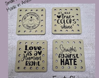 Straight Don't Hate, Love is a Human Right Faux Leather Engraved Patches | Pride & Style Sew-On Labels for Crochet, Knit | Set of 4 LGBTQ