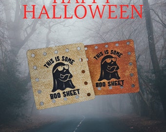 This is Some Boo Sheet Faux Leather Patch!  Crochet! Knitting! Patches! Beanie Patch!  Cup Cozy Patch!  Ghost!  Coffee!