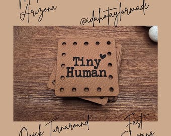 Tiny Human Faux Leather Patch:  Baby Theme Sew-On Patches (3 Sizes) Crochet or Knit Baby Beanie Patch.