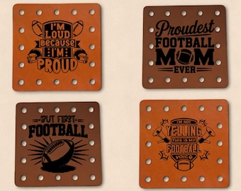 Set of 4 Football Designs for Handmade Items - Faux Leather Patches Crochet Knit Beanies, Cozies, Ear warmer -  Mom ~ Loud ~ Proud ~ Yelling