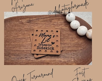Mama's Lil Dramatic Sidekick Faux Leather Patch:  Baby Theme Sew-On Patches (3 Sizes) Crochet Beanie Patch, Knit Patch