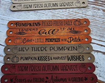 Pumpkin Stem Faux Leather!  Perfect for Crochet Knit Pumpkins! NEW COLORS! Leatherette! Patches! Tags! Vegan Leather! 13 Sayings!
