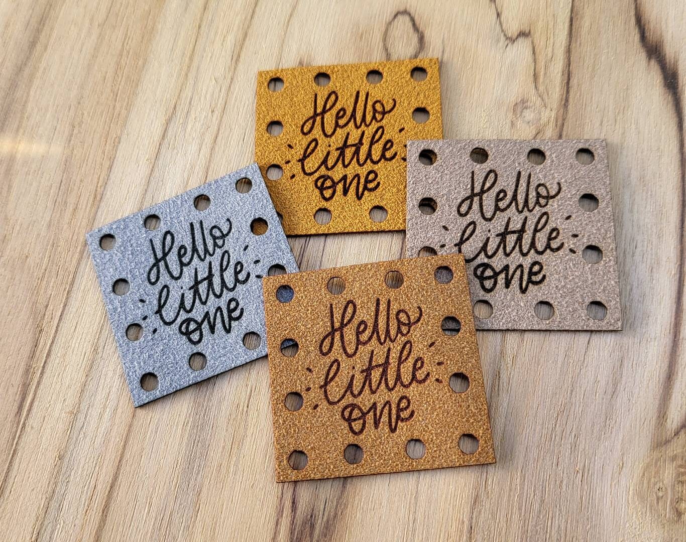 HELLO little ONE faux leather or ultrasuede patches!  Crochet Beanie Patch! Knit Hat Patch!  Cup Cozy Patches! Baby Hat Patches!  Boho Baby! - Thumbnail 4