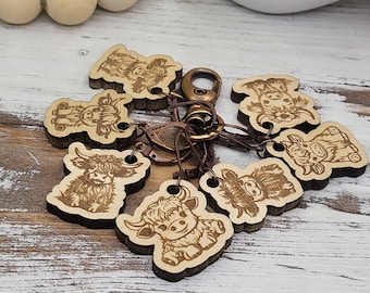 Set of 7 Highland Cows Stitch Markers! Crochet Markers! Placement Holder! Charm! Gifts! Crochet Accessory! Cow! Cute!