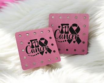 FU Cancer Breast Cancer Ribbon Hearts Faux Leather Patch! 3 Sizes! Crochet! Knit!  Leatherettes! Support! Love!  Awareness! Chic! Trendy!
