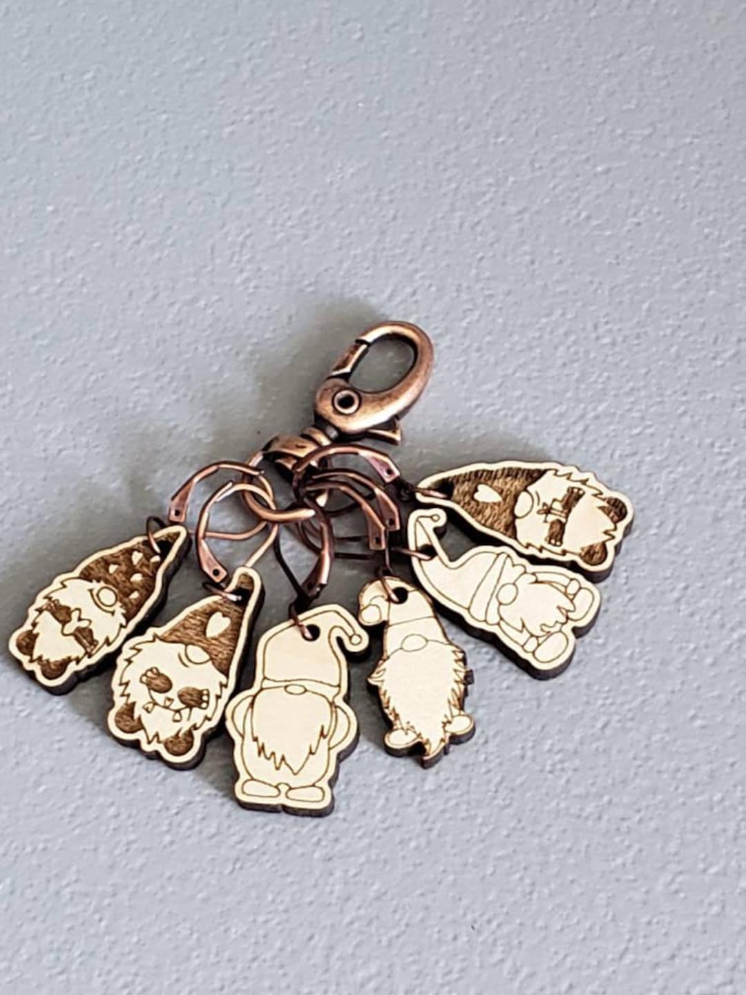 Stitch Markers GNOMES. Six Different Gnomes Progress Marker Bag