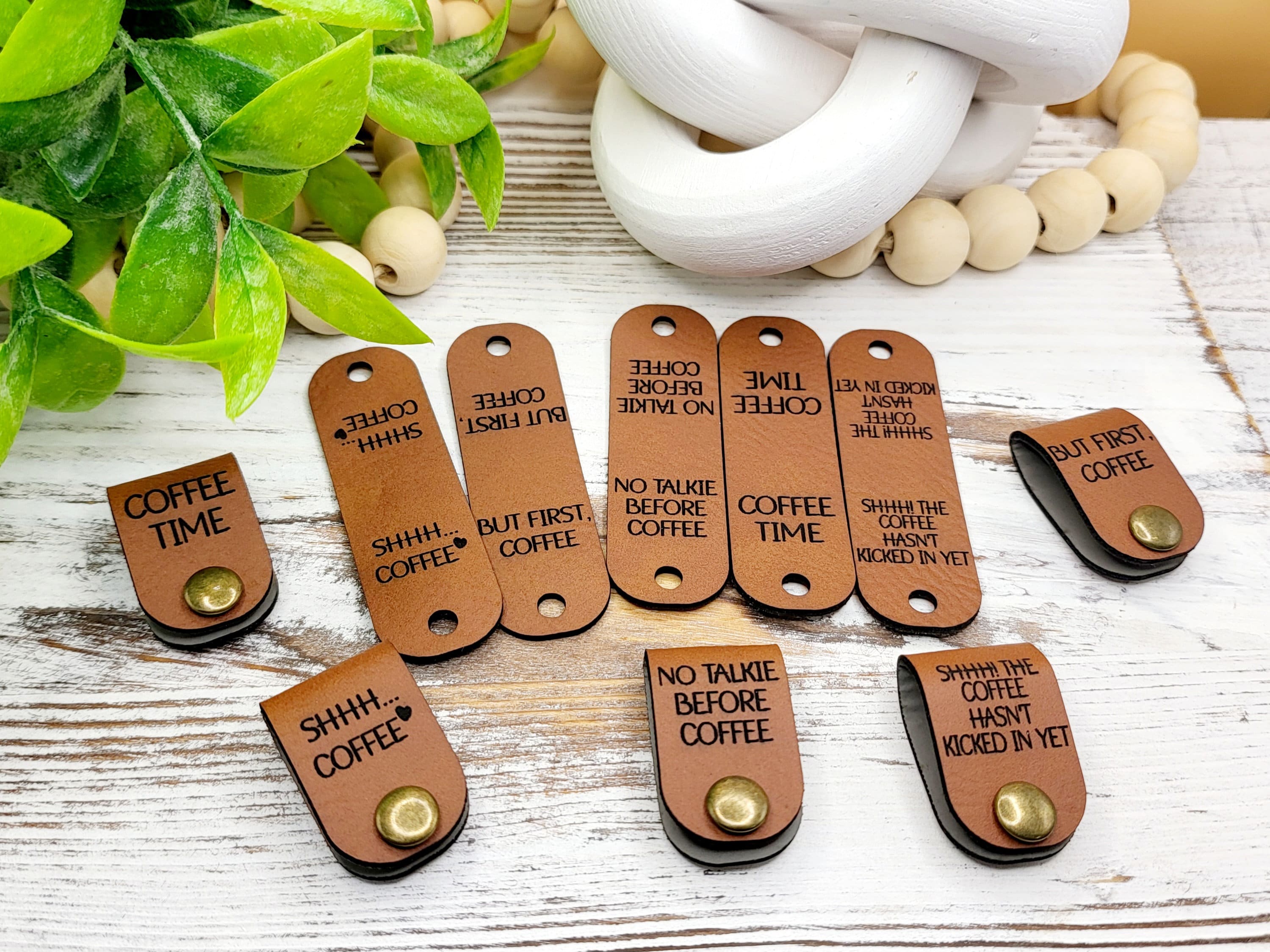 Coffee Cup Cozy Labels: Faux Leather Tags with Rivets - Thumbnail 2