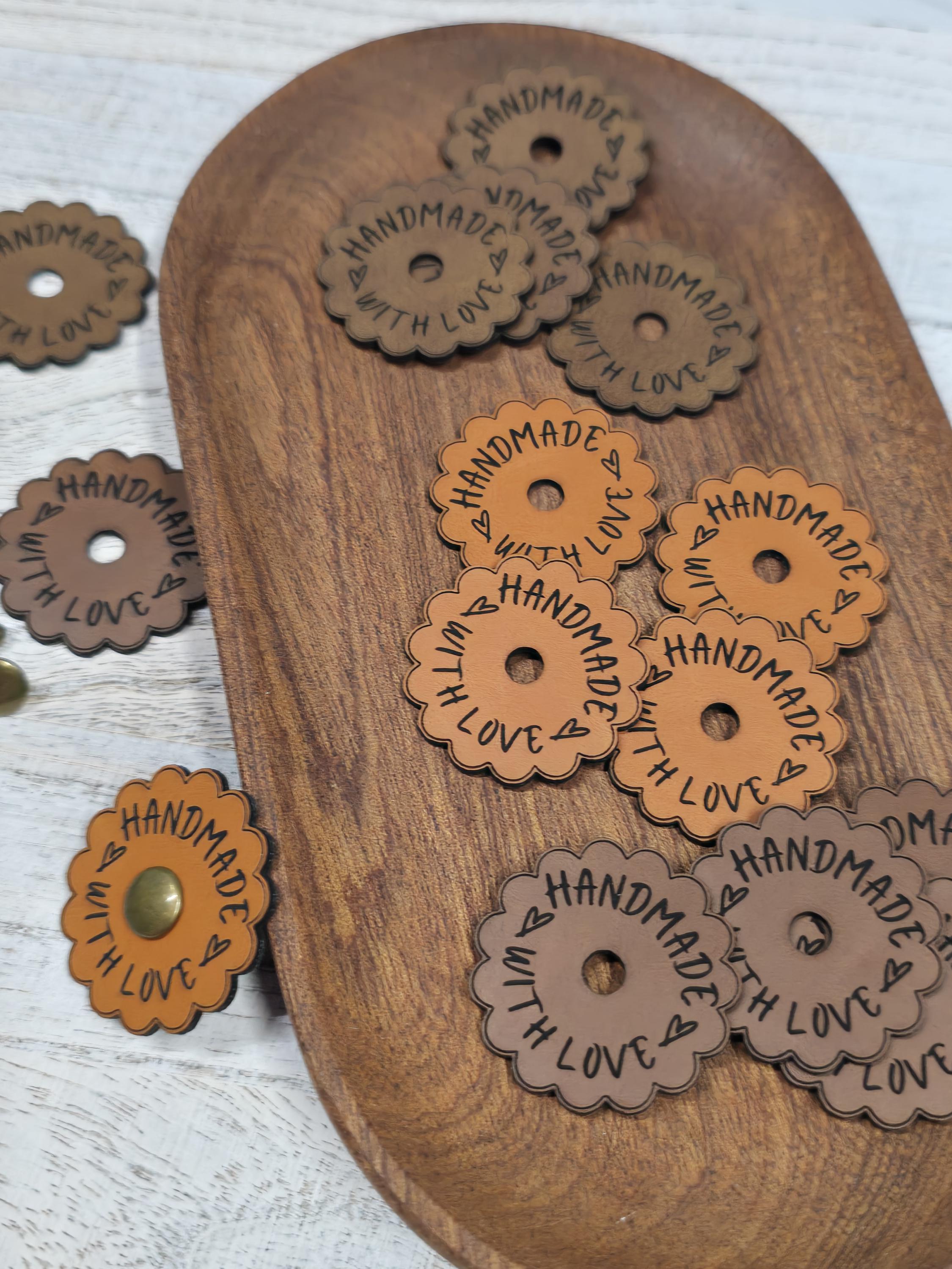 15 Faux Leather Scalloped Tags: Handmade With Love, Rivets Included - Thumbnail 2