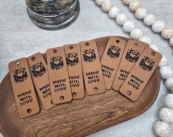 Santa in the Trees Made with Love Faux Leather Fold Over Tags: Knit & Crochet Holiday Labels (0.85" x 2.50")