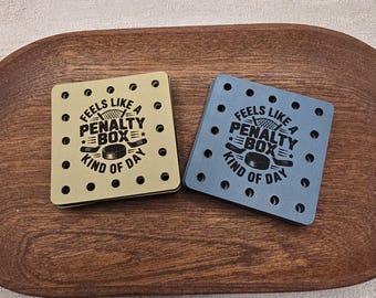 Feels Like A Penalty Box Kind of Day Faux Leather Patches Crochet Beanies ~ Cozies ~ Ear warmers ~ Knit Hats ~ Sports ~ Hockey