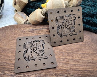 Titans Faux Leather Patches Crochet Beanies ~ Cozies ~ Ear warmers ~ Baskets ~ Market Bags ~ Knit Hats Book Covers! Mascot! School Teams!