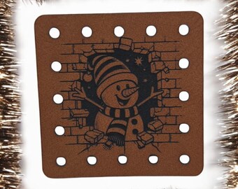 Snowman in Santa Hat PATCHES Faux Leather Patch!  Knit Hat Patch!  Crochet Beanie Patch!  Cup Cozy Patch! Holidays! Winter!