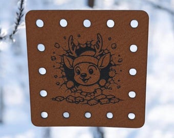 Baby Reindeer in Santa Hat PATCHES Faux Leather Patch!  Knit Hat Patch!  Crochet Beanie Patch!  Cup Cozy Patch! Holidays! Winter!