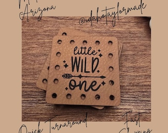 Little Wild One Faux Leather Patch:  Baby Theme Sew-On Patches (3 Sizes) Crochet or Knit Baby Beanie Patch.