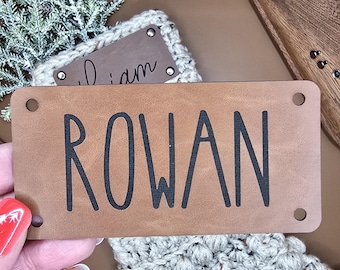 Personalized Faux Leather Christmas Stocking Name Tag: 4" x 2"  Holiday Decor
