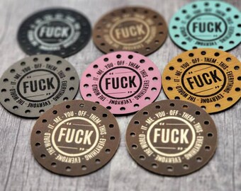 FUCK  PATCHES Vegan Leather Patch!  Knit Hat Patch!  Crochet Beanie Patch!  Cup Cozy! Jar Cozy! It! Me! You! Them! The World! Everyone! Off