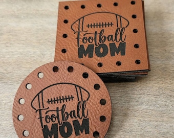 Football Mom vegan Leather Patch! Knit Cup Cozy Patch! Mason Jar Cozy! Crochet Cup Cozy Patch! Coffee Cozy Patches!  Sports!