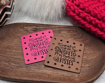Candy Cane Wished Mistletoe Kisses Faux Leather Patches Crochet Beanies ~ Cozies ~ Ear warmers ~ Knit Hats