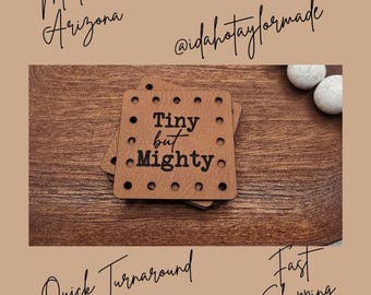 Tiny But Mighty Faux Leather Patch:  Baby Theme Sew-On Patches (3 Sizes) Crochet or Knit Baby Beanie Patch.