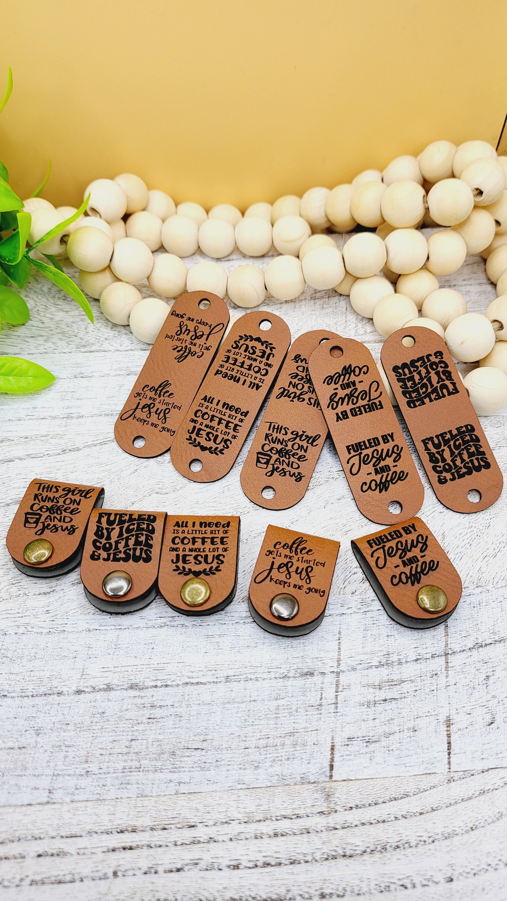 10 Jesus & Coffee Faux Leather Tags: Crochet Knit Label with Rivets - Thumbnail 5