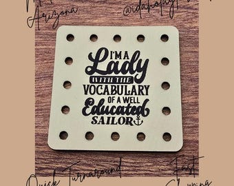 I'm A Lady With The Vocabulary of a well Educated Sailor Faux Leather Patches Crochet Beanies ~ Cozies ~ Ear warmers ~ Knit Hats ~ Humor