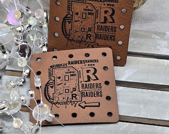 Raiders Faux Leather Crochet Project Patches: Vegan-Friendly!  School Mascot!