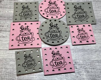Kit Tea  PATCHES Faux Leather Patch! Cup Cozy Patch! Patches!  Mason Jar Cozy!   Coffee Cozy Patch!  Tea Cozy patch! Kitten! Kitty! Cat!
