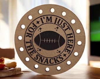 I'm Just Here For The Snacks Football Faux Leather Patch! Crochet! Knitting! Sports! Cup Cozy Patch! Beanie Patch! Ear Warmer Patch!