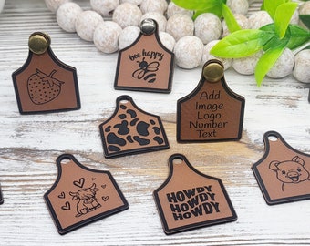 Faux Leather Ear Tags 1.50"! Crochet Cow Tags! Amigurumi CUSTOM Tags!  PERSONALIZE Tags! Logo Tags! Branding Labels!