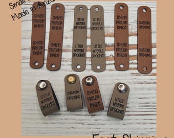 Custom Faux Leather Fold Over Tags: Knit & Crochet Logo Labels (2.50" x .50")