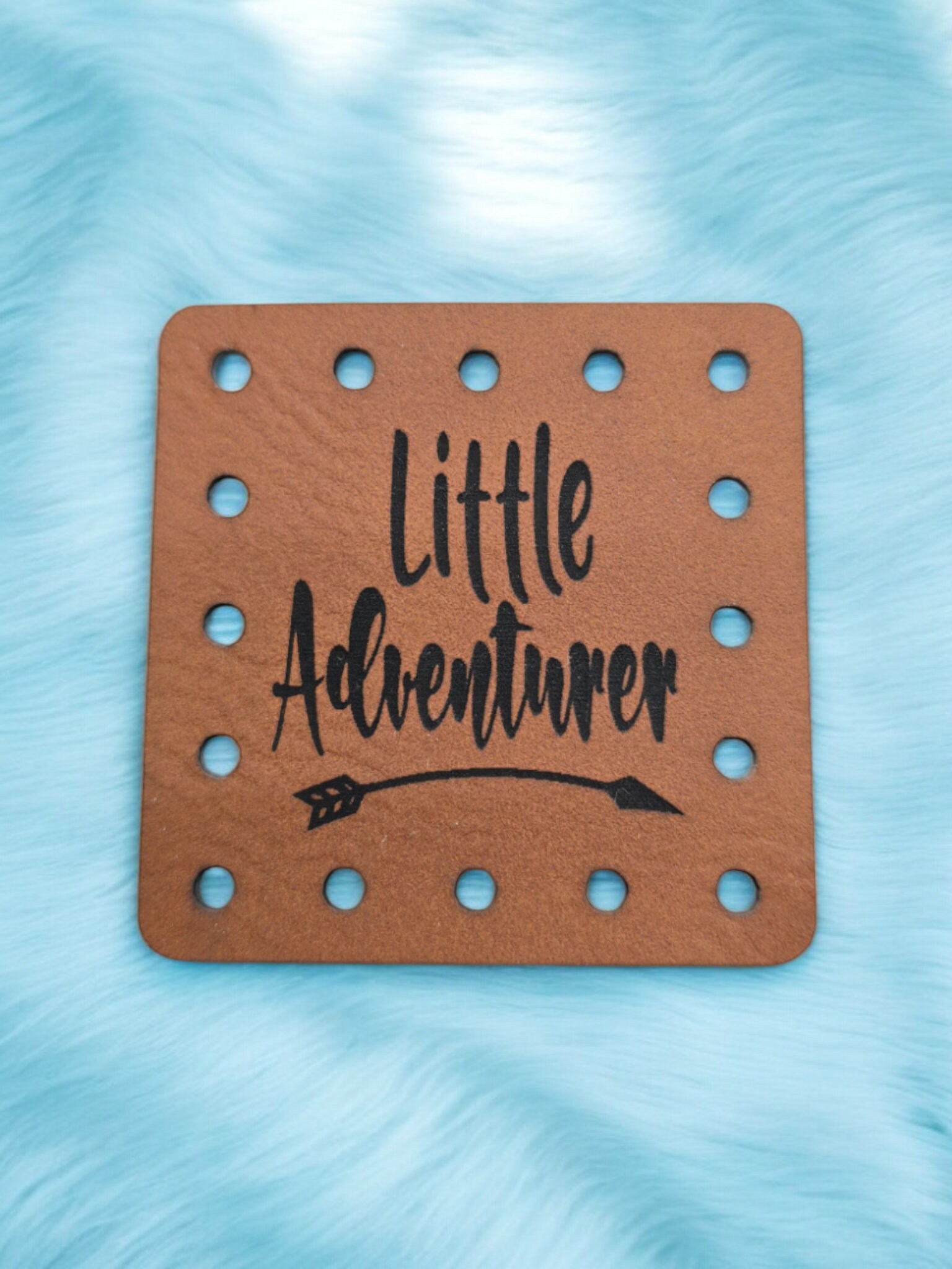 Little Adventurer Faux Leather Knitting Patch: Crochet Beanie Tag