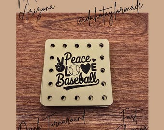 Peace Love Baseball Faux Leather Patches Crochet Beanies ~ Cozies ~ Ear warmers ~ Knit Hats ~ Sports