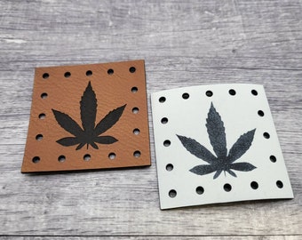 Weed Faux Leather Patch! Cup Cozy Patch! Patches!  Mason Jar Cozy!  Plant Cozy Patch!  Knit Patch!  Crochet Patch! 420! Mary Jane!