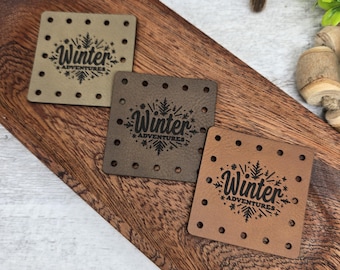 Winter Adventures PATCHES Faux Leather Patch!  Knit Hat Patch!  Crochet Beanie Patch!  Cup Cozy Patch! Winter!