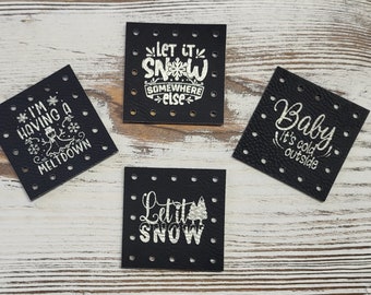 Mixed Patches Faux Leather! Let it Snow! Baby It's Cold Outside! Crochet Beanie Patch! Cozy Patches! Set of 4! I'm having a meltdown!