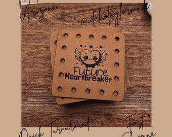 Future Heartbreaker Faux Leather Patch:  Baby Theme Sew-On Patches (3 Sizes) Crochet or Knit Baby Beanie Patch.