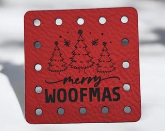 Merry Woofmas PATCHES Faux Leather Patch!  Knit Hat Patch!  Crochet Beanie Patch!  Cup Cozy Patch!  Christmas! Holidays! Puppy! Dog!