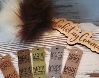 Made with Love ultrasuede tags! Crochet Hat Tags! Mixed Colors! Vibrant, Pastel, Boho!  Set of 10! 2 of each Color!  .85" X 2.50"! Hearts!